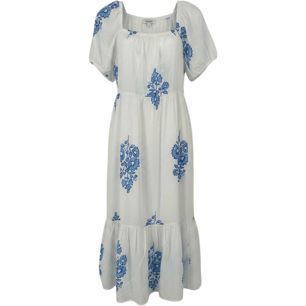 J.Crew Women White Blue Floral Block Print Cotton Midi Dress BI226 Size 10 NWT